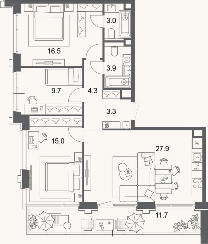 Планировка: 4+ к, 83,6 м²