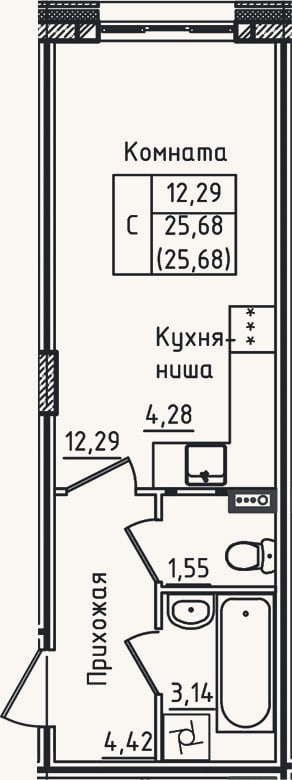 Планировка: Студия, 25,7 м²