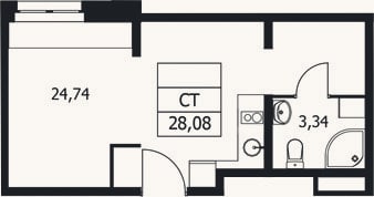 Планировка: Студия, 28,1 м²