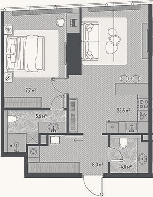 Планировка: 2-к, 60,9 м²
