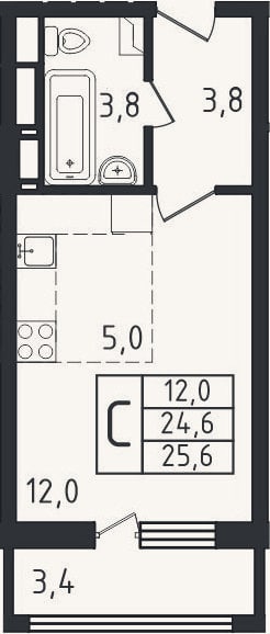 Планировка: Студия, 24,6 м²