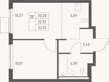 Планировка: 2-к, 32,9 м²