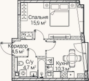 Планировка: 1-к, 35,2 м²