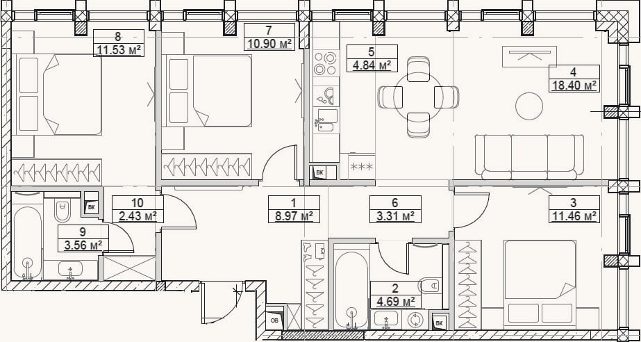Планировка: 4+ к, 80,1 м²