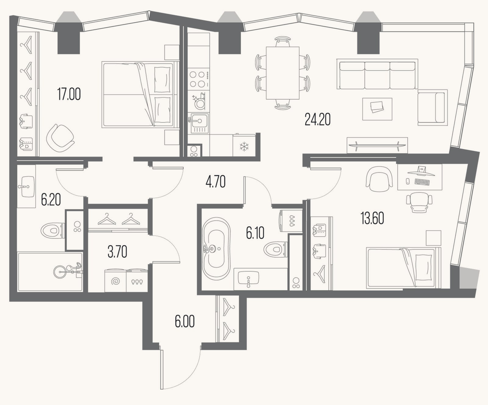 Планировка: 2-к, 81,5 м²