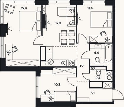Планировка: 4+ к, 73,9 м²