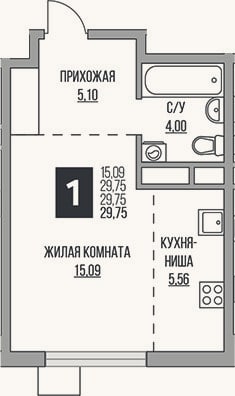 Планировка: Студия, 29,8 м²