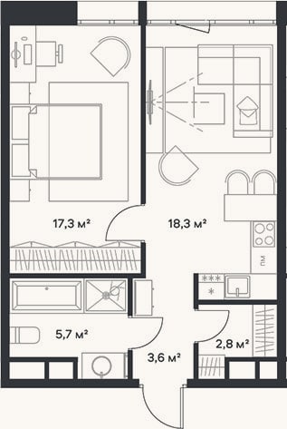 Планировка: 2-к, 47,7 м²