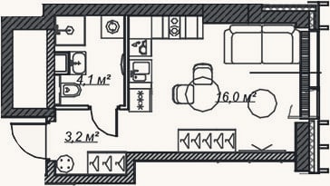Планировка: Студия, 23,3 м²