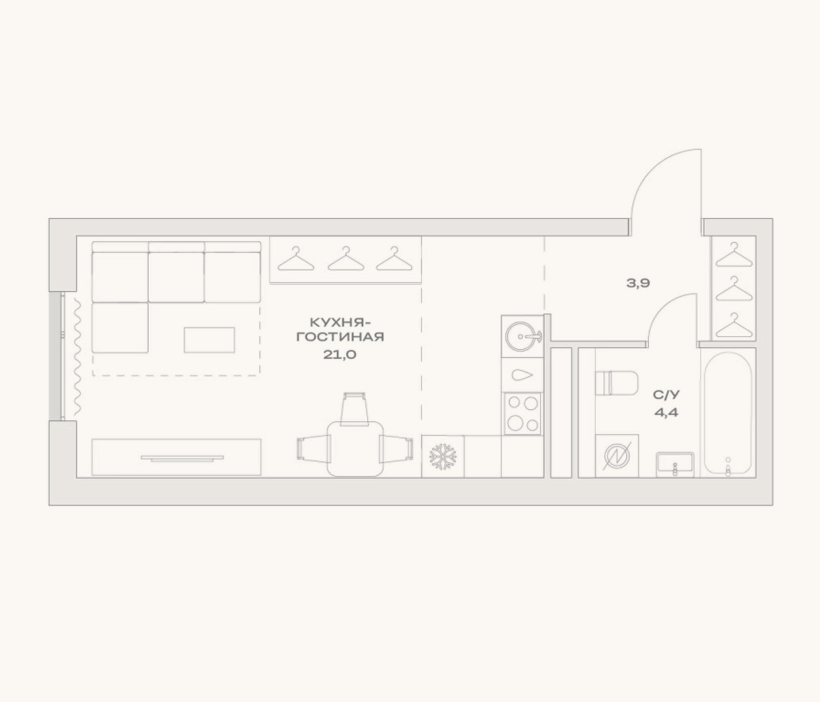 Планировка: Студия, 29,3 м²