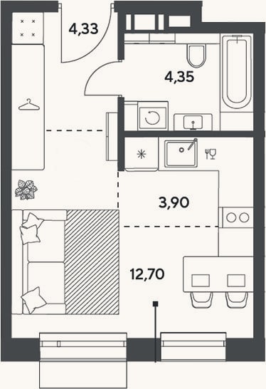 Планировка: Студия, 25,3 м²