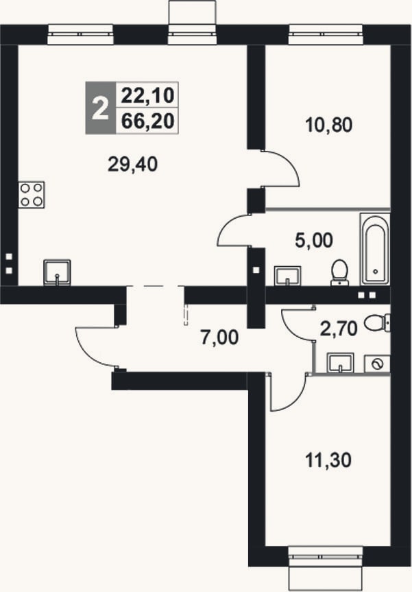 Планировка: 3-к, 66,2 м²