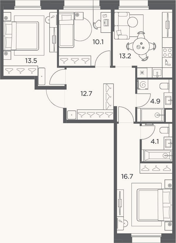 Планировка: 3-к, 75,2 м²