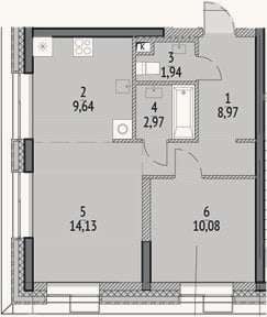 Планировка: 2-к, 50,4 м²