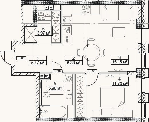 Планировка: 2-к, 48,7 м²