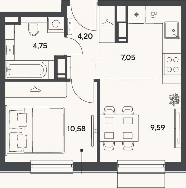 Планировка: 2-к, 36,2 м²