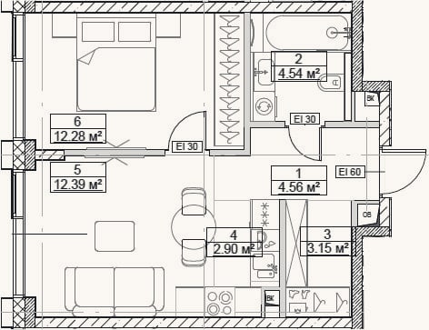 Планировка: 2-к, 39,8 м²