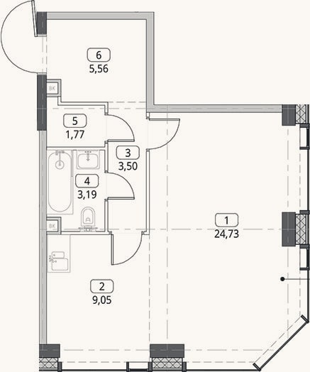 Планировка: Студия, 47,8 м²