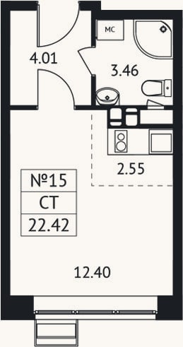 Планировка: Студия, 22,4 м²