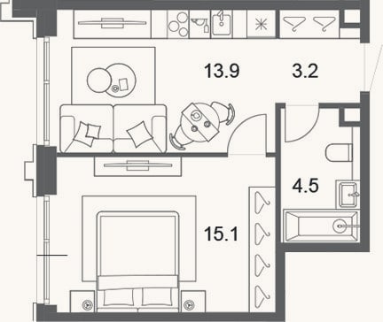 Планировка: 2-к, 36,7 м²
