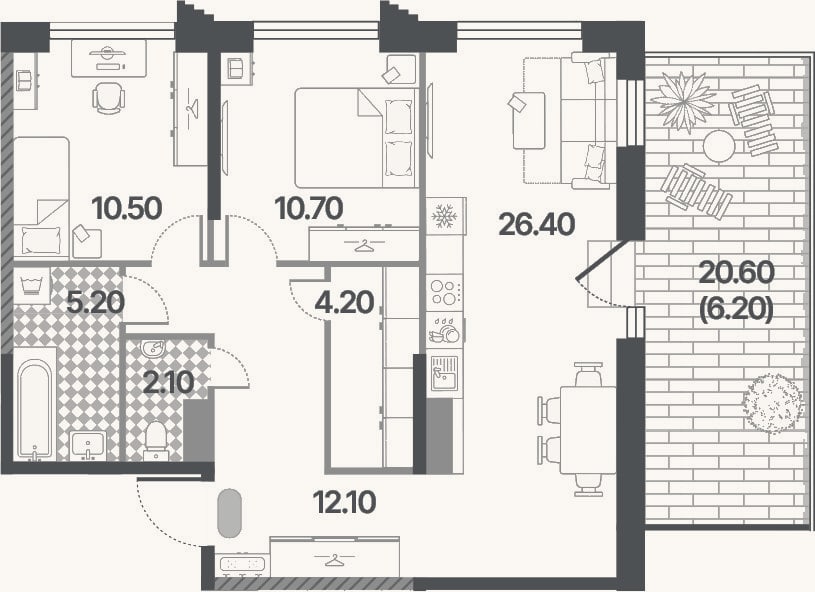 Планировка: 3-к, 71,2 м²