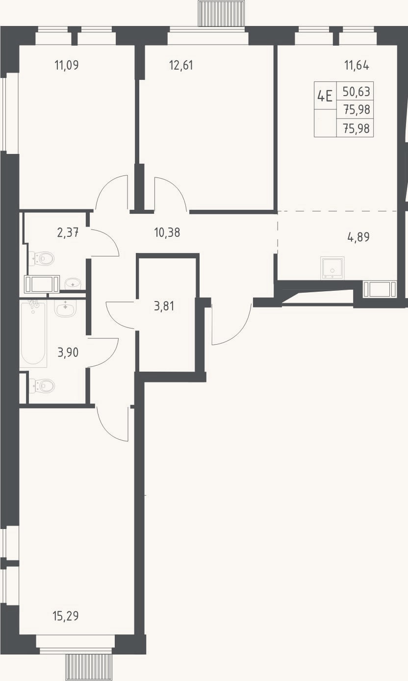 Планировка: 4+ к, 76 м²