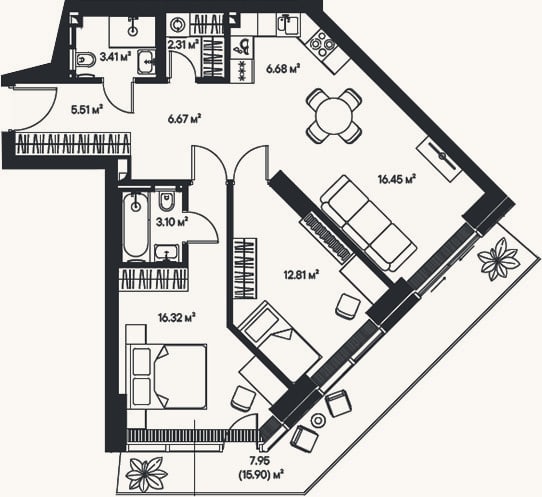 Планировка: 3-к, 73,3 м²