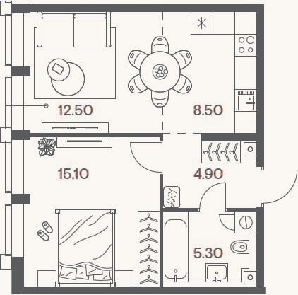Планировка: 2-к, 46,3 м²