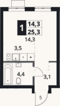 Планировка: Студия, 25,3 м²