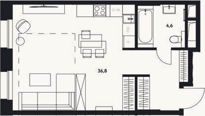 Планировка: Студия, 41,4 м²