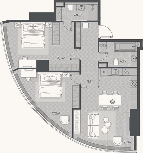 Планировка: 3-к, 85,1 м²