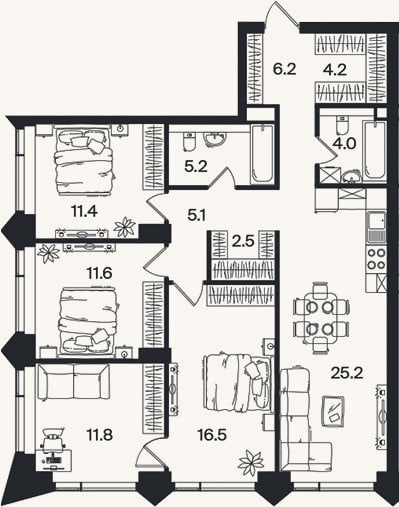 Планировка: 4+ к, 103,7 м²