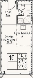Планировка: Студия, 27 м²