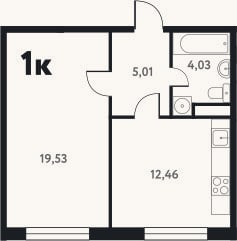 Планировка: 1-к, 41,2 м²
