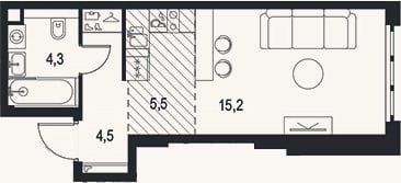 Планировка: Студия, 29,5 м²