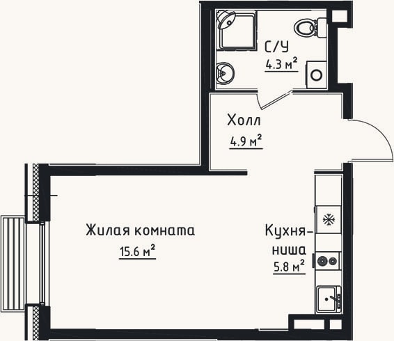 Планировка: Студия, 30,6 м²