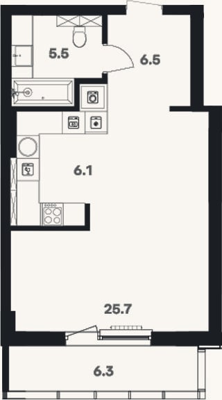 Планировка: Своб. план., 44,7 м²
