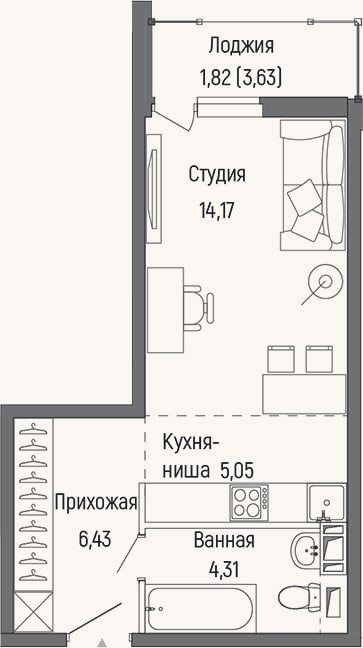 Планировка: Студия, 30 м²