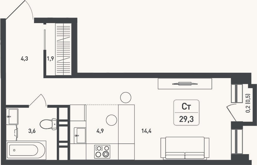 Планировка: Студия, 30,2 м²
