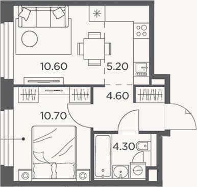 Планировка: 2-к, 35,3 м²