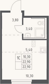 Планировка: Студия, 22,9 м²