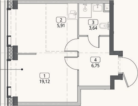 Планировка: Студия, 35,4 м²