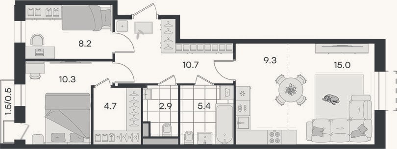 Планировка: 3-к, 66,5 м²