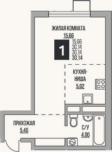 Планировка: Студия, 30,1 м²