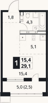Планировка: Студия, 26,6 м²