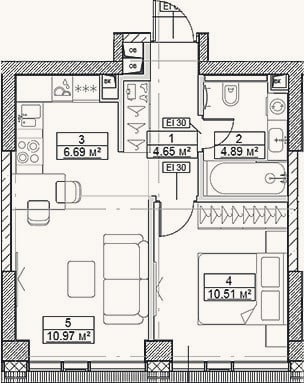Планировка: 2-к, 37,7 м²