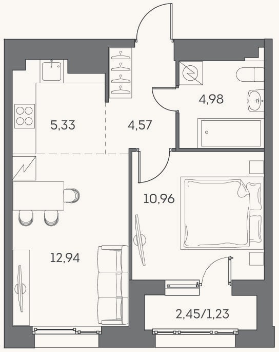 Планировка: 2-к, 38,8 м²