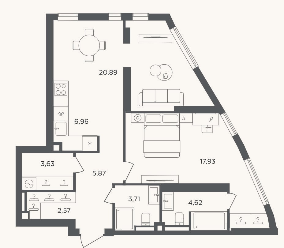 Планировка: 2-к, 66,2 м²