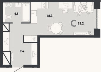 Планировка: Студия, 32,2 м²