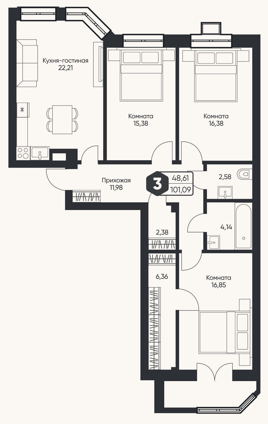 Планировка: 4+ к, 98,3 м²